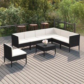 3094440 vidaXL Set mobilier de grădină cu perne, 8 piese, negru, poliratan