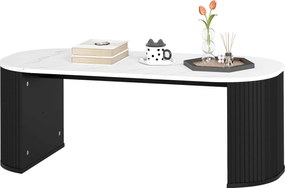 HOMCOM Masă de cafea ovală, măsuță cu aspect marmură, colțuri rotunjite picioare groase, 110 x 50 x 40 cm, negru | Aosom Romania