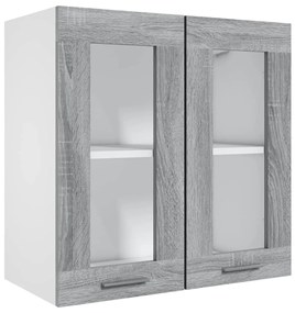 815121 vidaXL Dulap suspendat cu sticlă, gri sonoma, 60x31x60 cm, lemn