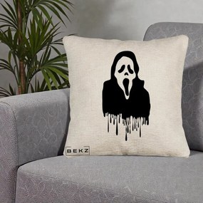 Perna Personalizata Halloween Ghostface Scream Picurand, 40x40 cm, Bej Canapea, Husa Detasabila, Perna Inclusa, BEKZ®
