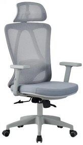 Scaun ergonomic, suport lombar reglabil, tetiera reglabila, cotiera 2D, reglare pe inaltime, mecanism inclinare/blocare in 3 pozitii, pivotant, Mesh, Gri