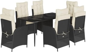vidaXL Set mobilier de grădină cu perne, 7 piese, negru, poliratan