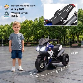 HOMCOM Motocicletă Electrică pentru Copii 3-5 Ani, Max. 25kg, cu Baterie 6V, Albastru | Aosom Romania