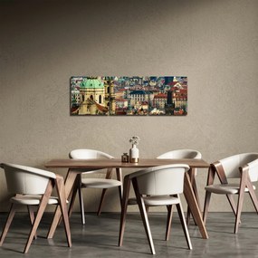 Tablou - Panorama din Praga (cu ceas) (90x30 cm)
