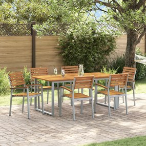 vidaXL Set de dining pentru grădină , 7 piese, din lemn masiv de acacia și metal