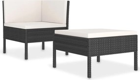 vidaXL Set mobilier de grădină cu perne, 2 piese, negru, poliratan