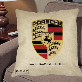 Perna Personalizata Porsche Stuttgart, 40x40 cm, Crem, Husa Detasabila, Perna Inclusa, BEKZ®