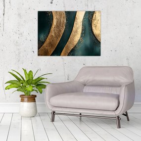 Tablou - Abstracție verde cu auriu I. (70x50 cm)