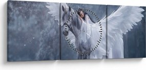 Tablou - Fata și unicorn (cu ceas) (90x30 cm)