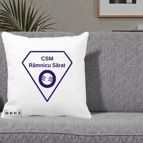 Perna Personalizata CSM Ramnicu Sarat Fotbal, 40x40 cm, Alba Mata, Husa Detasabila, Perna Inclusa, BEKZ®