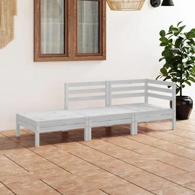 3082613 vidaXL Set mobilier de grădină, 3 piese, alb, lemn masiv de pin