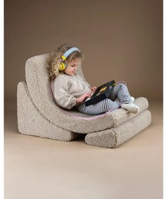 Fotoliu de copii maro deschis cu tapițerie din țesătură bouclé Moon – Wigiwama