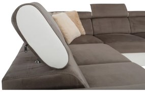 colţar în formă de U, piele ecologică albă/material textil maro, model dreapta, KAMELIA