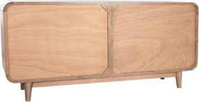 Comodă cu 3 sertare și 2 uși, din lemn de jamun, natur, cu riflaj, ratan împletit și picioare înclinate, 75 x 160 x 38 cm, „Sorrel”