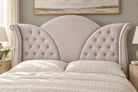 Pat tapițat Chesterfield din catifea Velora 180×200 cm, crem, cu ladă de depozitare