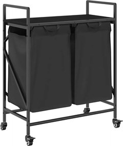 vidaXL Coș de rufe 2 compartimente cu roți stejar negru