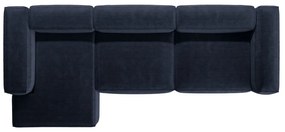 Colțar albastru închis cu tapițerie din catifea reiată (cu colț pe partea stângă/cu șezlong) Bergamo – Cosmopolitan Design