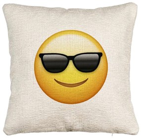 Perna Decorativa Canapea, Model Emoji Fata cu Ochelari, 40x40 cm, Cu fermoar