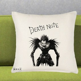 Perna Personalizata Death Note Ryuk Shinigami Alb-Negru, 40x40 cm, Crem Reliefat, Husa Detasabila, Perna Inclusa, BEKZ®