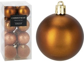 Set de 16 ornamente de Crăciun Festive Sparkles,auriu maro, diametru 5 cm, plastic, diam. 5 cm