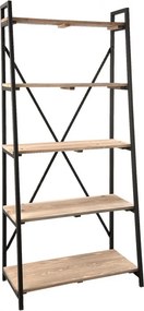 Etajeră tip scară din lemn și metal, natur și negru, cu 5 rafturi, 191 x 90 x 47 cm, „Etage”