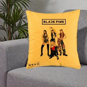 Perna Personalizata K-pop BLACKPINK Fotografie de Grup, 40x40 cm, Galben, Husa Detasabila, Perna Inclusa, BEKZ®