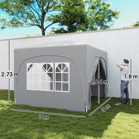 Outsunny Pavilion Pliabil cu Ferestre Laterale și Geantă de Transport, 300x300x273 cm, Gri Deschis | Aosom Romania