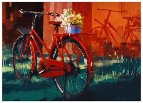 Tablou pe sticlă - Bicicleta roșie, pictură acrilică (70x50 cm)