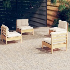 3096028 vidaXL Set mobilier grădină cu perne, 4 piese, crem, lemn de pin