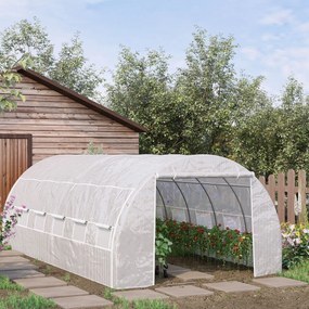 Outsunny Seră de grădină 18 m², cu ușă și pereți laterali, 12 ferestre, structură din oțel PE, Anti-UV, 6L x 3l x 2H m, alb | Aosom Romania