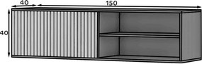 Comodă TV lemn masiv Suspendată Sia Negru, 150 × 40 × 40 cm