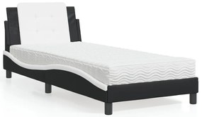 vidaXL Pat cu saltea, negru și alb, 90x200 cm, piele ecologică