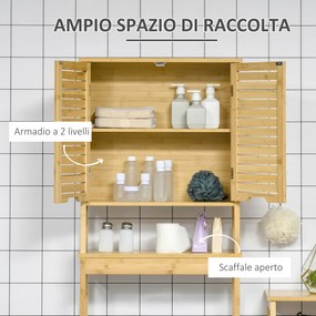 Kleankin Mobilier de baie din Bambus si MDF, Raft pentru Masina de Spalat, 60x23x173cm | Aosom Ro