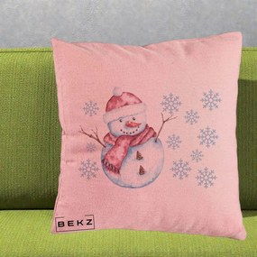 Perna Decorativa Om de Zapada Rosu cu Fulgi, 40x40 cm, Roz, Husa Detasabila, Perna Inclusa, BEKZ®