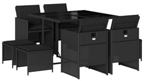 3210595 vidaXL Set mobilier de grădină cu perne, 9 piese, negru, poliratan