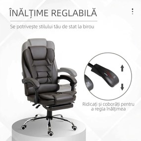 HOMCOM Fotoliu de Birou Rotativ cu Spătar și Înălțime Reglabilă și Suport pentru Picioare,  64,5x69x117 cm, Maro | Aosom Romania