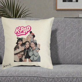 Perna Personalizata BLACKPINK K-Pop Grup Pozitii Amuzante, 40x40 cm, Ecru, Husa Detasabila, Perna Inclusa, BEKZ®