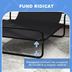 PawHut Pat Ridicat pentru Câini, Pat de Camping pentru Câini și Pisici cu Tetieră, Material Texteline Respirabil, pentru Interior și Exterior, 106 x 81 x 33 cm, Negru | Aosom Romania