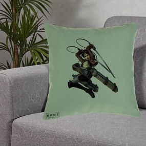 Perna Personalizata Attack on Titan Eren Yeager Lupta, 40x40 cm, Verde, Husa Detasabila, Perna Inclusa, BEKZ®