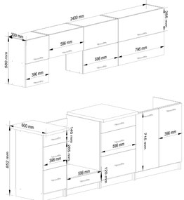 Set de bucătărie 240 cm Ozara VI (Alb + beton). 1071177