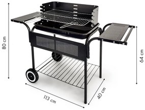Görgős faszenes kerti grill állítható rácsmagassággal