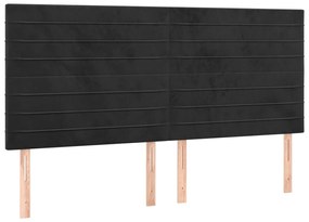 Pat cu arcuri, saltea si LED, negru, 200x200 cm, catifea Negru, 200 x 200 cm, Benzi orizontale