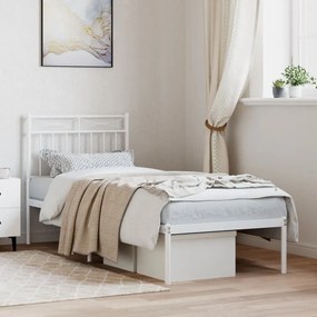 373731 vidaXL Cadru de pat metalic cu tăblie, alb, 80x200 cm