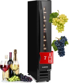 Klarstein Vinovilla 7, built-in, Uno Onyx, frigider incorporabil pentru vin, sticla neagra, otel inoxidabil