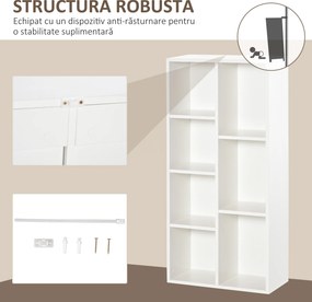 HOMCOM Bibliotecă din Lem Stil Vintage Cubica cu 7 Suporturi Diferite din MDF pentru Casă și Birou, 50x24x106 cm, Alb | Aosom Romania