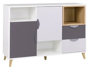 Comodă Juna 7 (alb + grafit + gri + stejar lefkas). 1087403