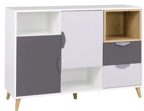 Comodă Juna 7 (alb + grafit + gri + stejar lefkas). 1087403