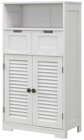 kleankin Mobila de baie dulap 2 uși raft ajustabil 2 sertare niche 61 x 30,5 x 109,5 cm alb | Aosom Romania