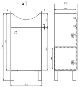 Set dulap baie cu 1 usa si lavoar inclus, 40 x 33 cm, Cersanit Sati