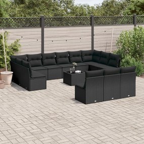 3250234 vidaXL Set mobilier de grădină cu perne, 14 piese, negru, poliratan